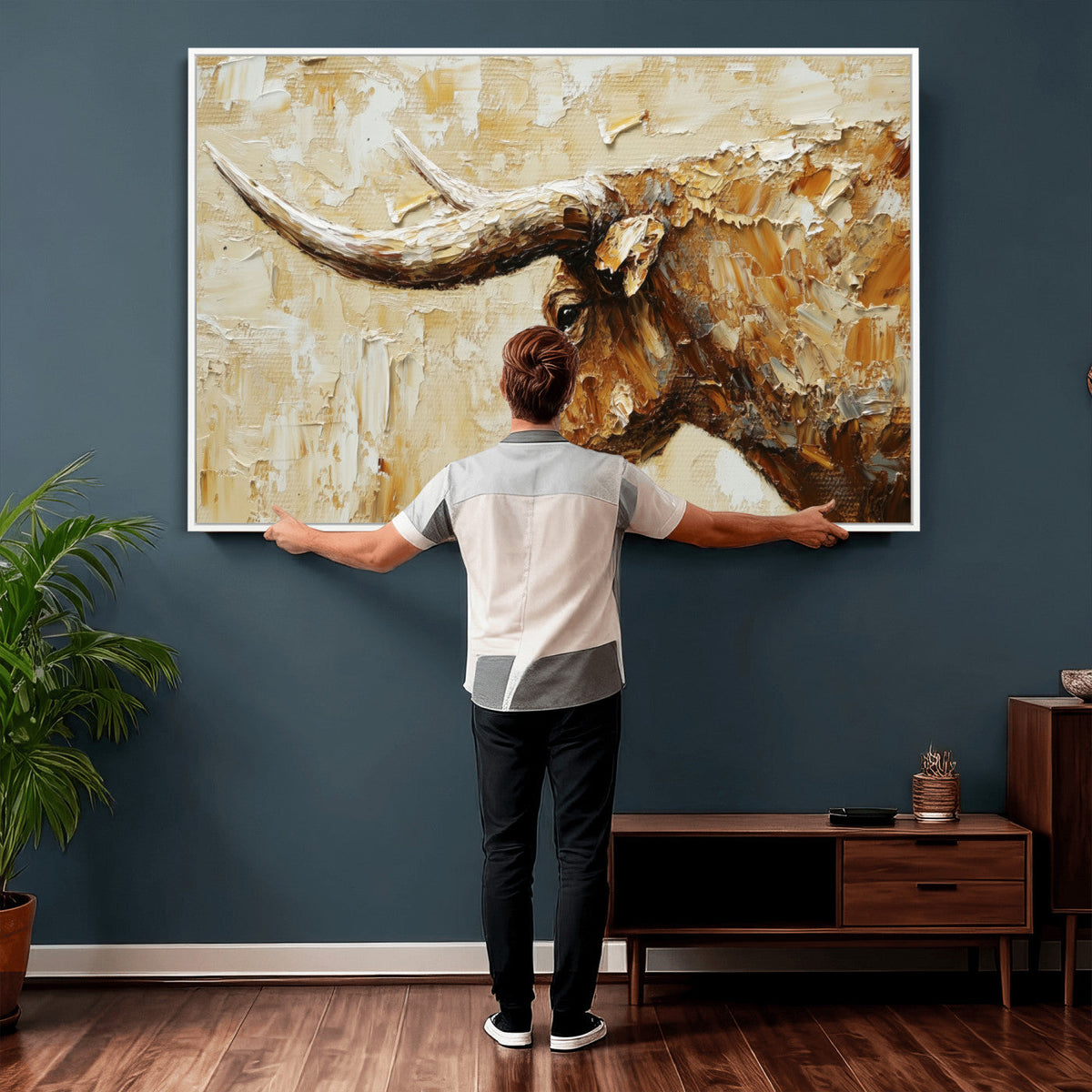 Rustic Longhorn Bull Wall Art Canvas Print – Vintage Western