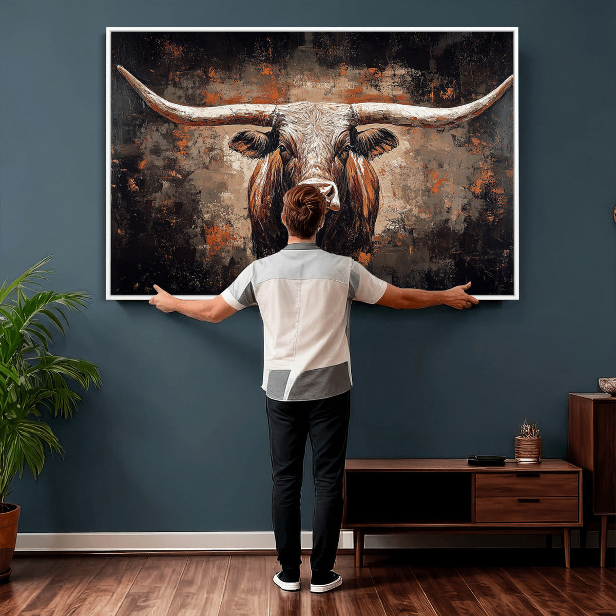 Abstract Longhorn Wall Art Canvas Print – Vintage Western
