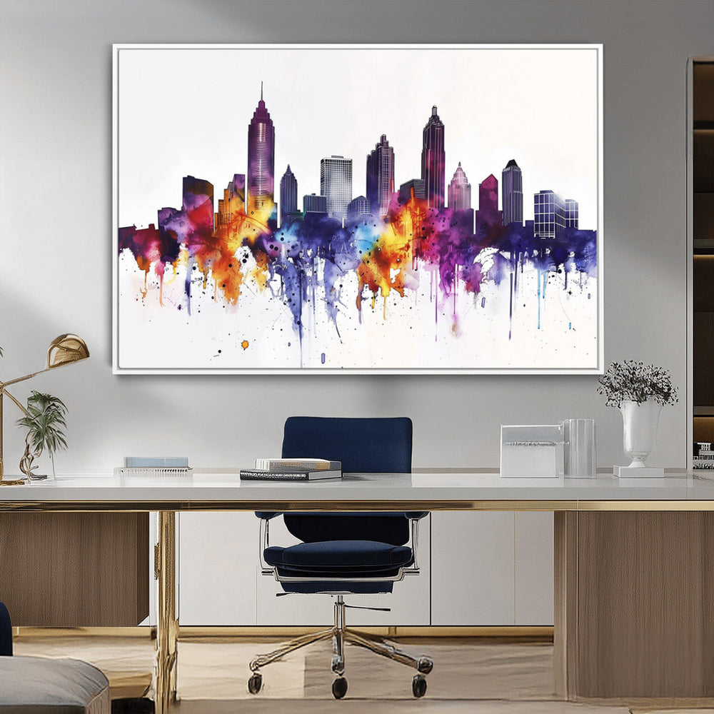 Atlanta Skyline Wall Art Canvas Print – Framed Colorful