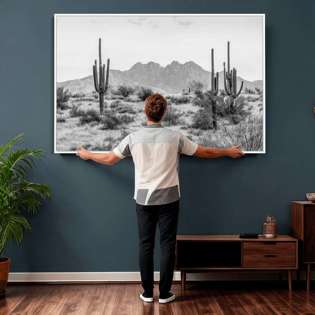 Black White Arizona Desert Canvas Wall Art Cactus Farmhouse