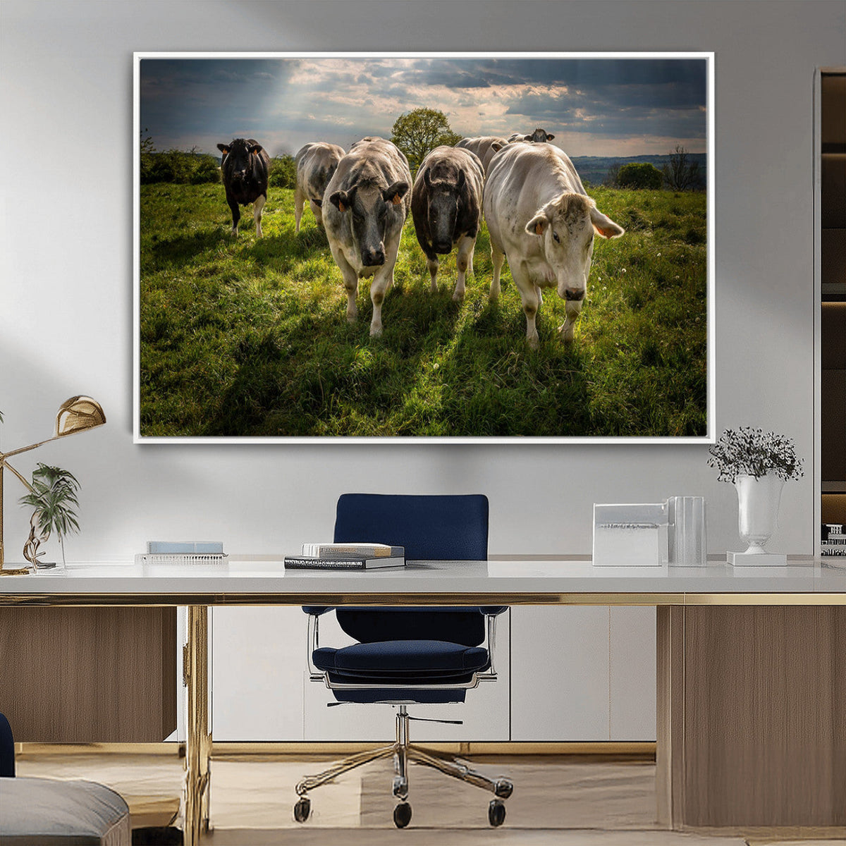 Grazing Cattle Herd Pasture Green Field Livestock Natural