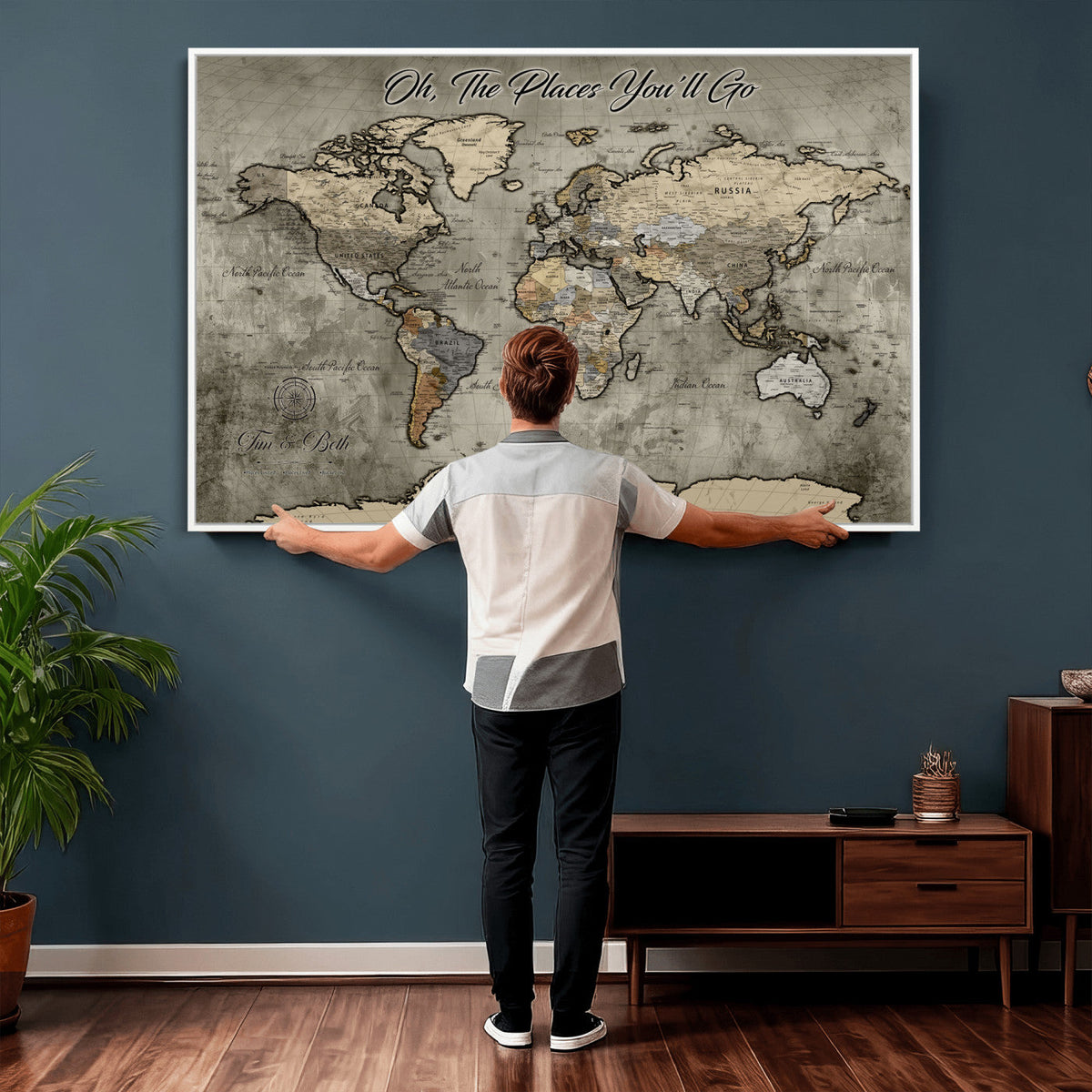 Personalized World Map Wall Art Canvas Print – Custom Push