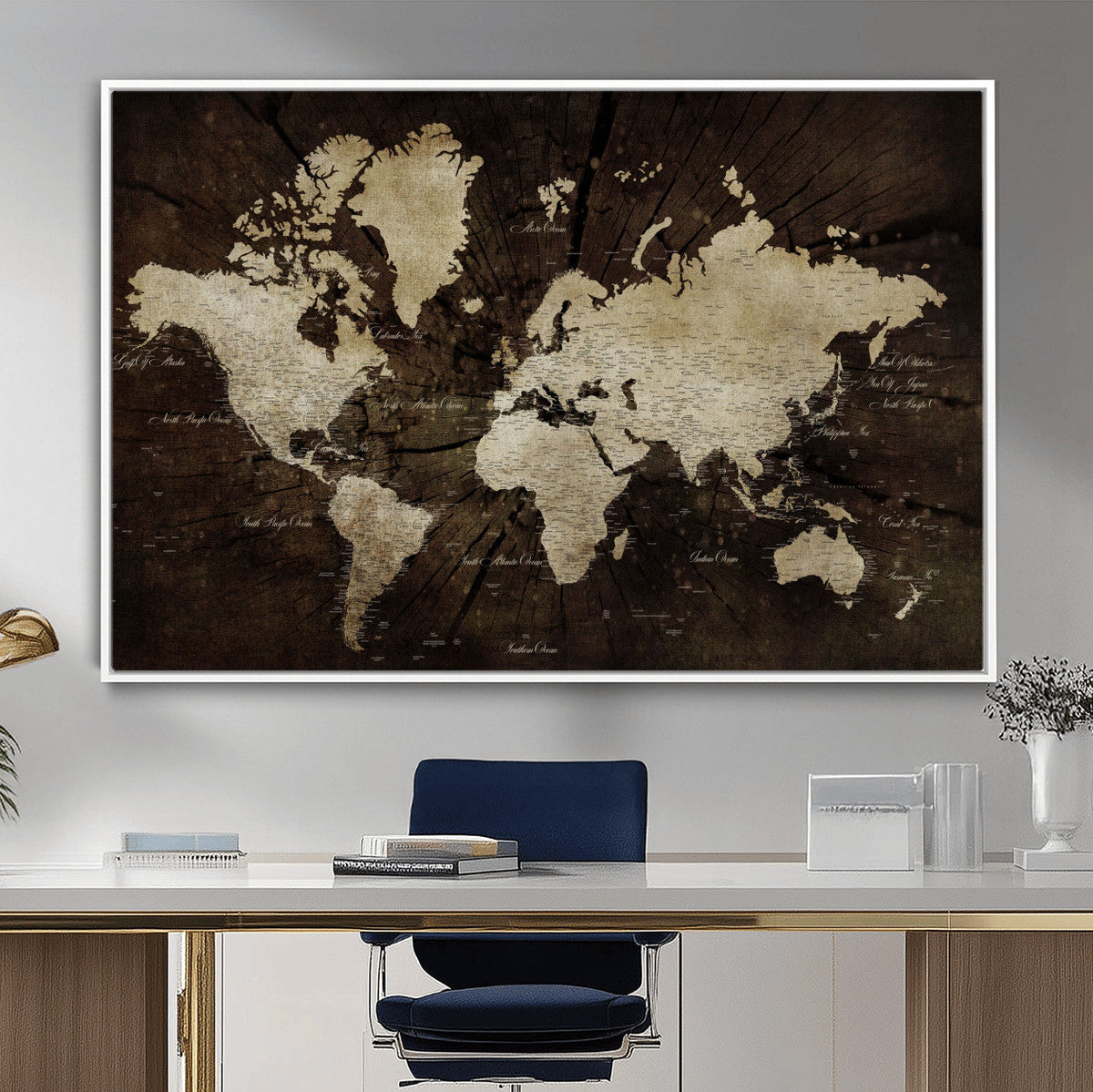 World Map Wall Art Canvas Print – Framed Travel Map Wall Art