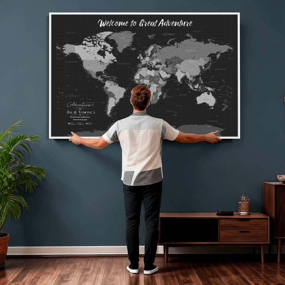 Custom World Map Canvas with Pins – Custom Framed Push Pin Maps - NEWMAP-21