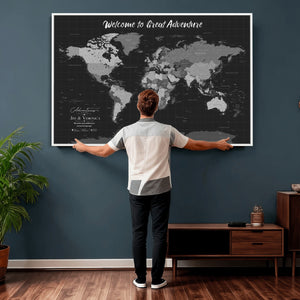 Custom World Map Canvas with Pins – Custom Framed Push Pin Maps - NEWMAP-21