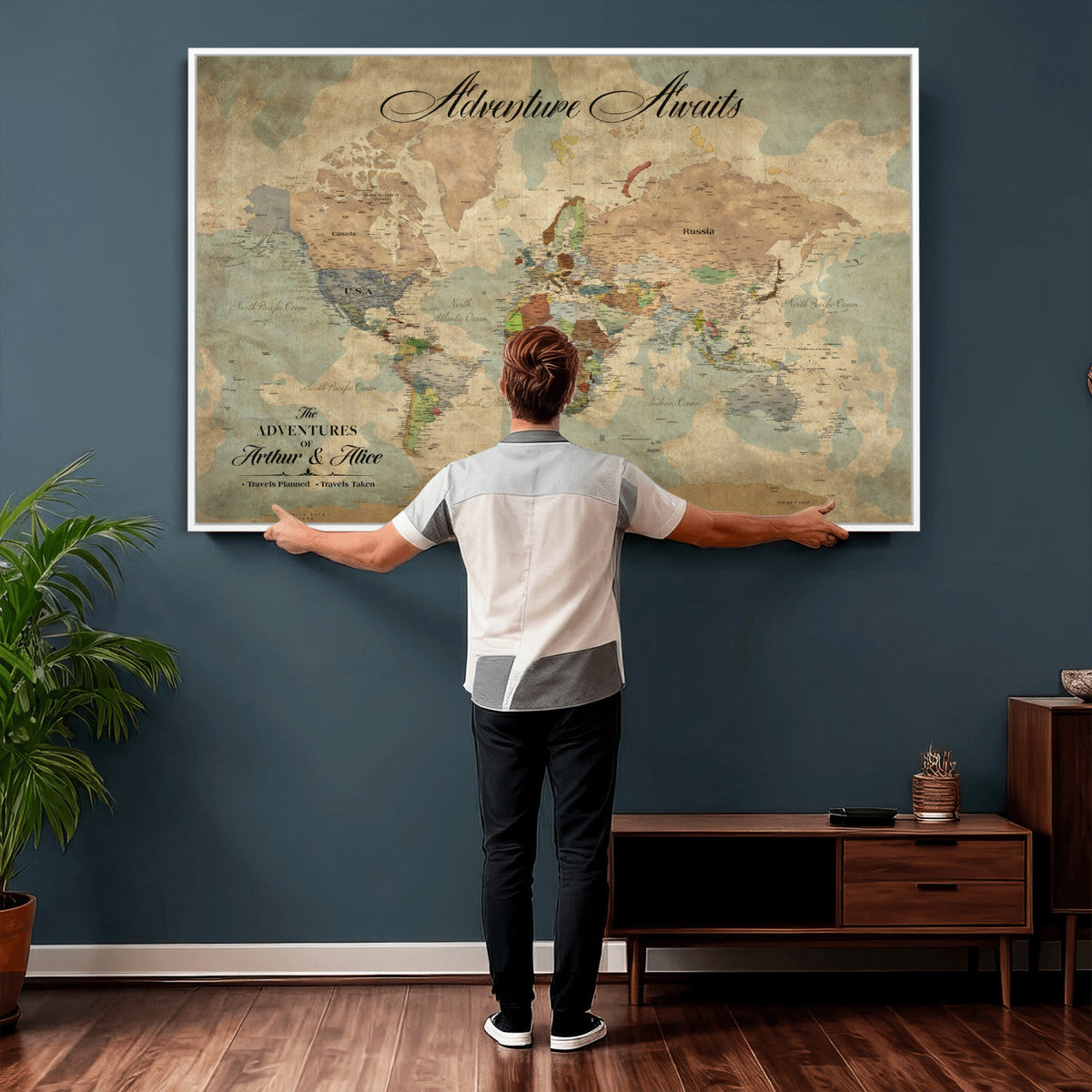Customize Push Pin World Map Wall Canvas Print –