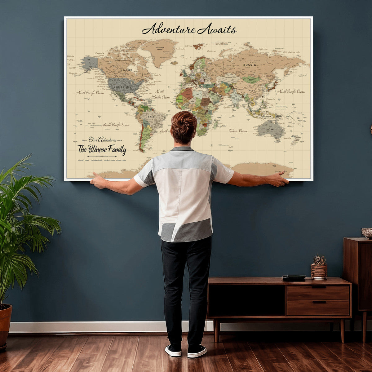 Custom Push Pin World Map Wall Art Canvas Print – Custom