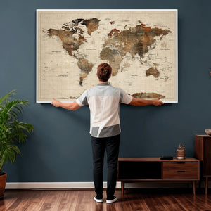 World Map Canvas Print – Framed Detailed Map of the World