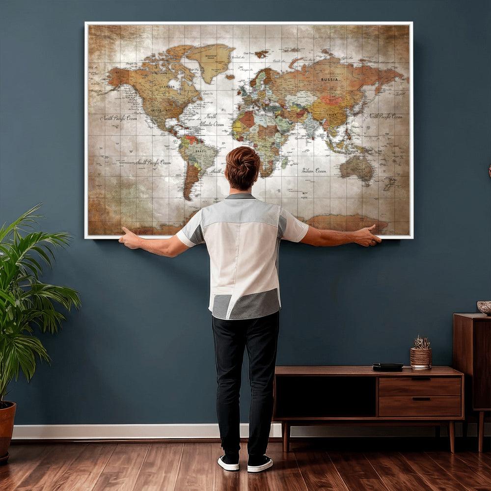 Vibrant Watercolor World Map Canvas Wall Art – Framed Travel