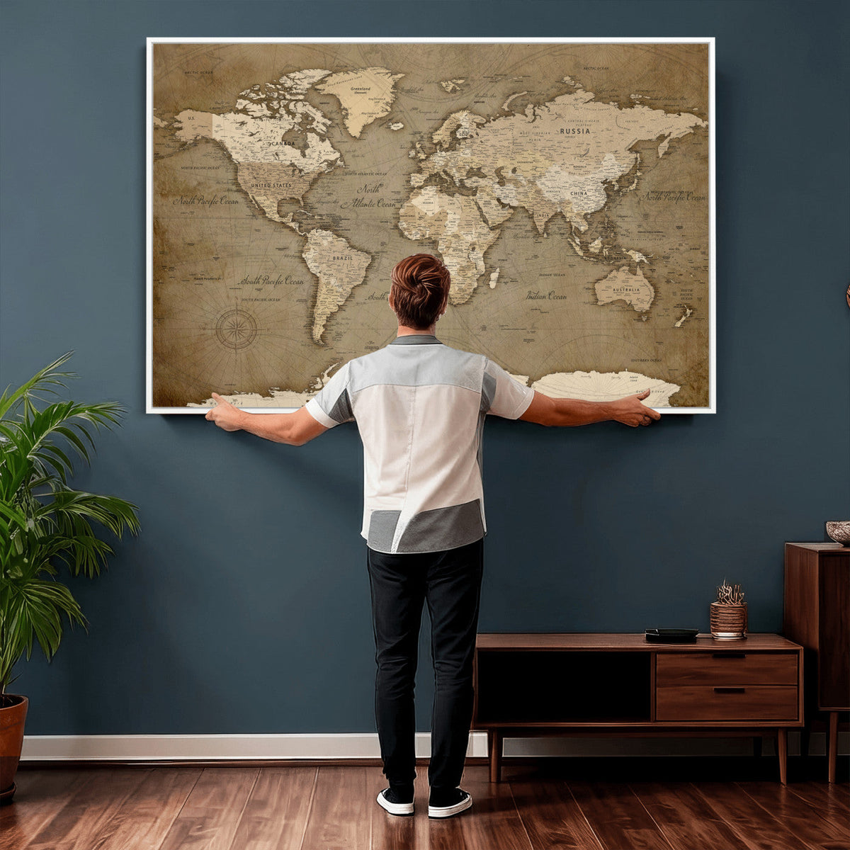 World Map Wall Art Canvas Print, Framed Map Art Picture