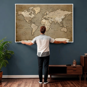 World Map Wall Art Canvas Print, Framed Map Art Picture