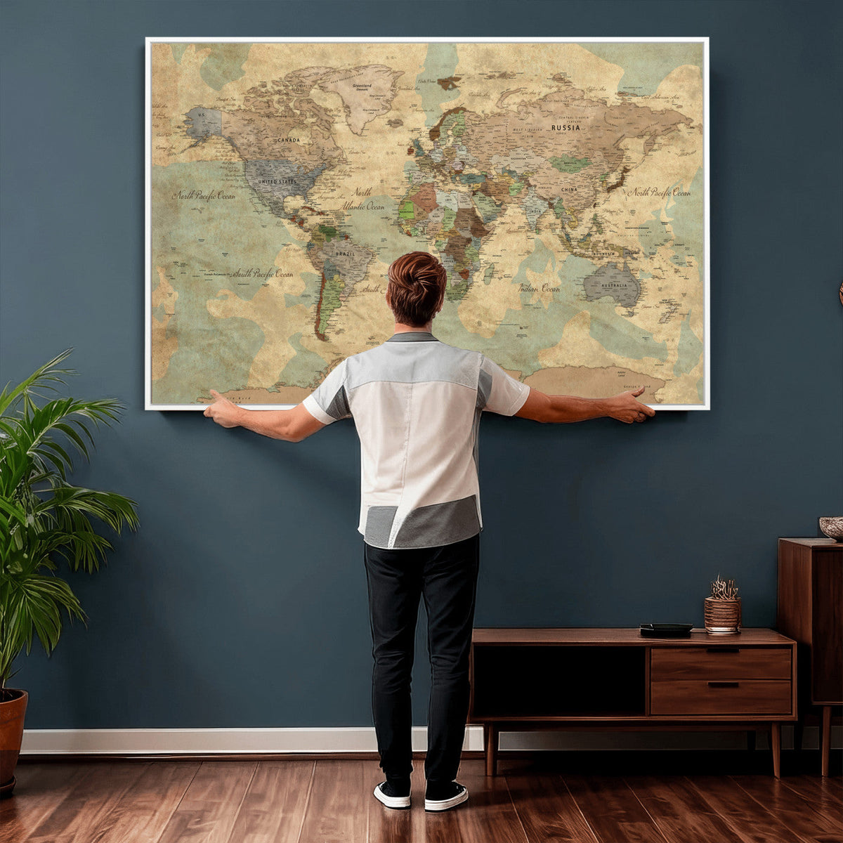 Vintage World Map Wall Art | Ready to Hang and Framed