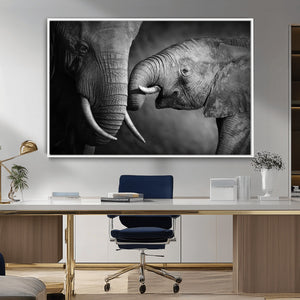 Elephant Family Wall Art Canvas, Framed Elephant Family