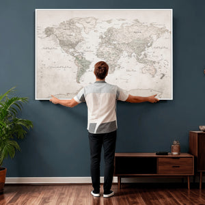 Antique Style World Map Canvas Print - Vintage Detailed