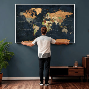 Vintage World Map Canvas Wall Art – Detailed Map with