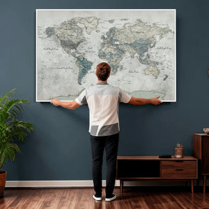 Neutral Vintage World Map Canvas Wall Art Print, Classic Map