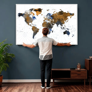 Colorful Watercolor World Map Canvas Wall Art – Framed