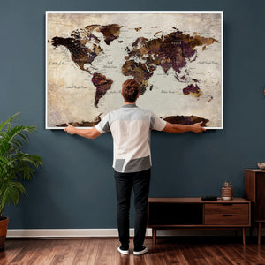 World Map Canvas Triptych – Colorful Global Wall Art for