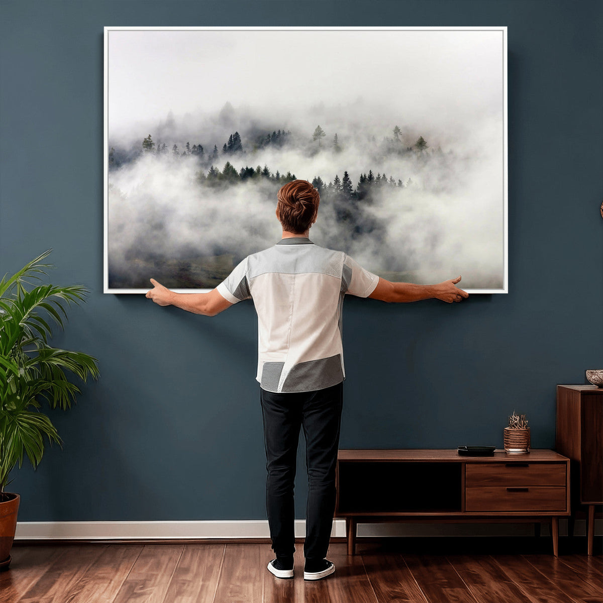 Foggy Forest Wall Art Canvas Print, Misty Pine Tree