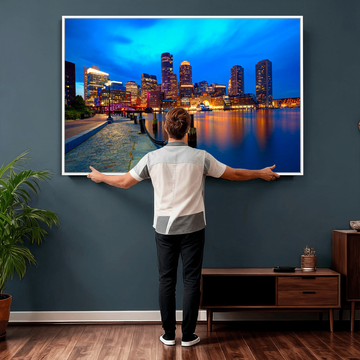 Boston Wall Art Canvas Print, Boston City Downtown Night