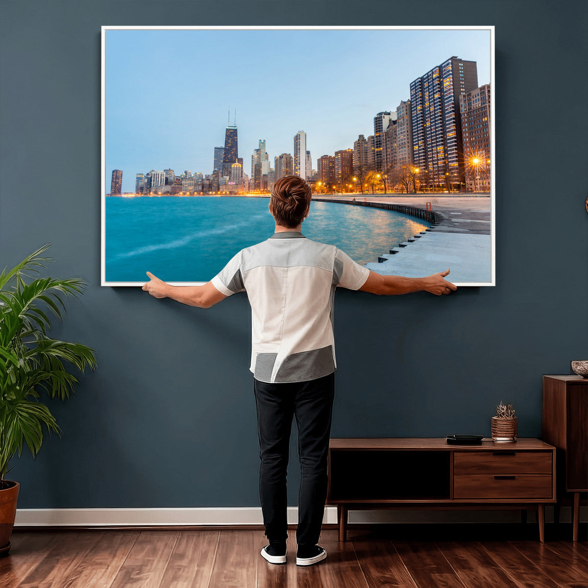 Chicago Wall Art Canvas Print, Chicago City Downtown Night
