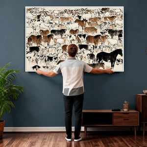 Farmhouse Animals Horse Longhorn Cow Wall Art Canvas Print -