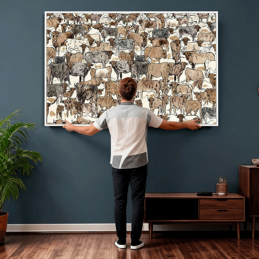 Abstract Longhorn Wall Art Canvas Print - Cow Animal Drawing