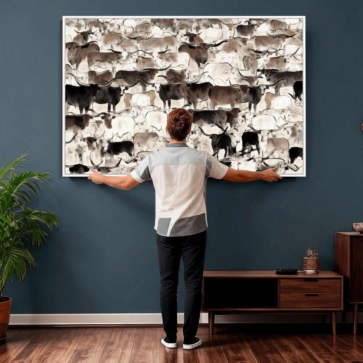 Abstract Texas Longhorn Print - Longhorn Herd Print for