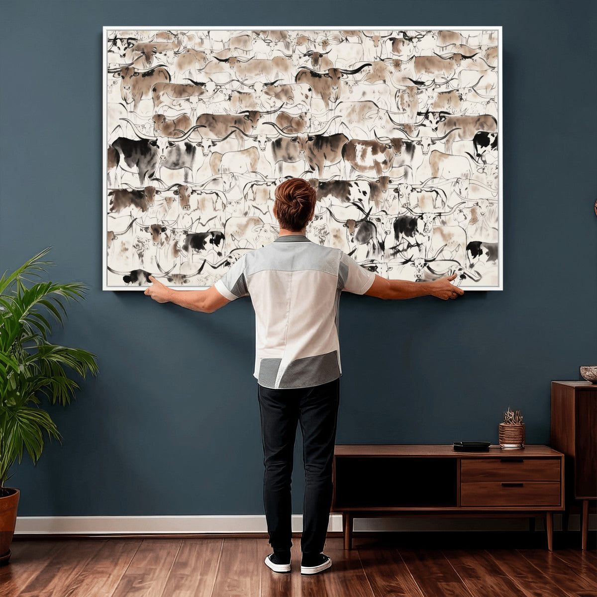 Abstract Texas Cow Canvas Print for Cabin and Western Home