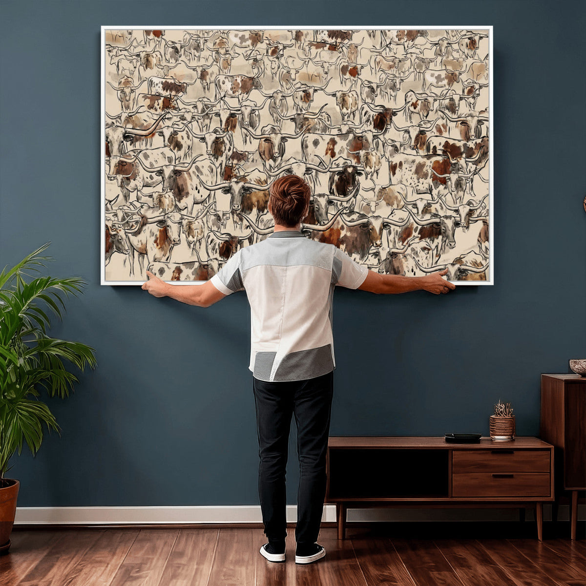 Abstract Longhorn Wall Art Canvas Print - Farm Animal