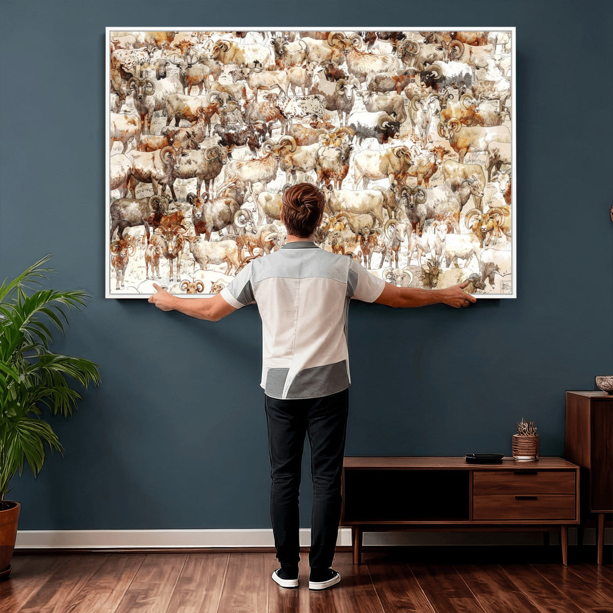 Farmhouse Bighorn Sheep Wall Art Canvas Print - Abstract