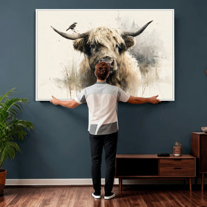 Abstract Highland Cow Wall Art Canvas Print, Rustic Farm