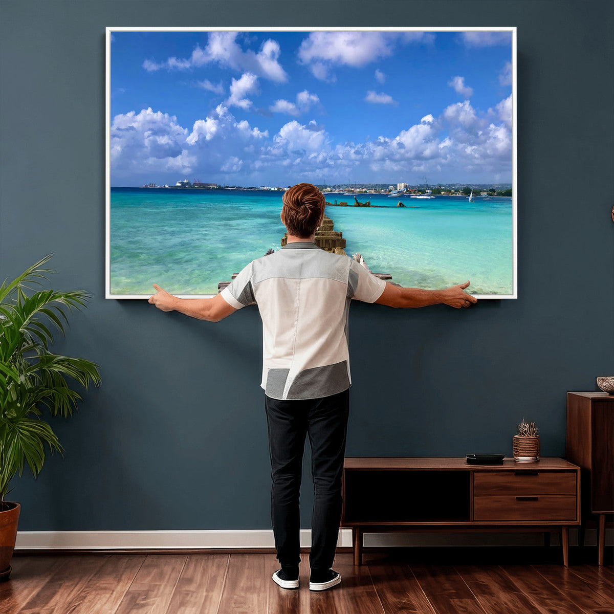 Caribbean Ocean Pier Seascape Wall Art Canvas Print,