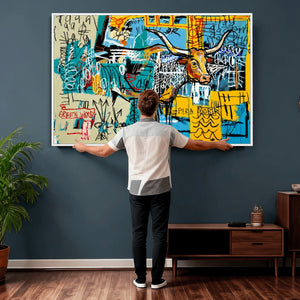 Basquiat Style Bird Bull Graffiti Wall Art Canvas Print,