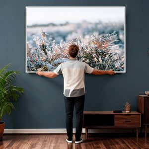 Frosted Fern Wall Art Canvas Print, Soft Winter Botanical