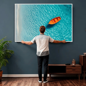 Minimalist Boat Wall Art Canvas Print, Aerial Sea Landscape