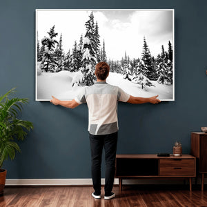 Black and White Snowy Pine Forest Wall Art Canvas Print,