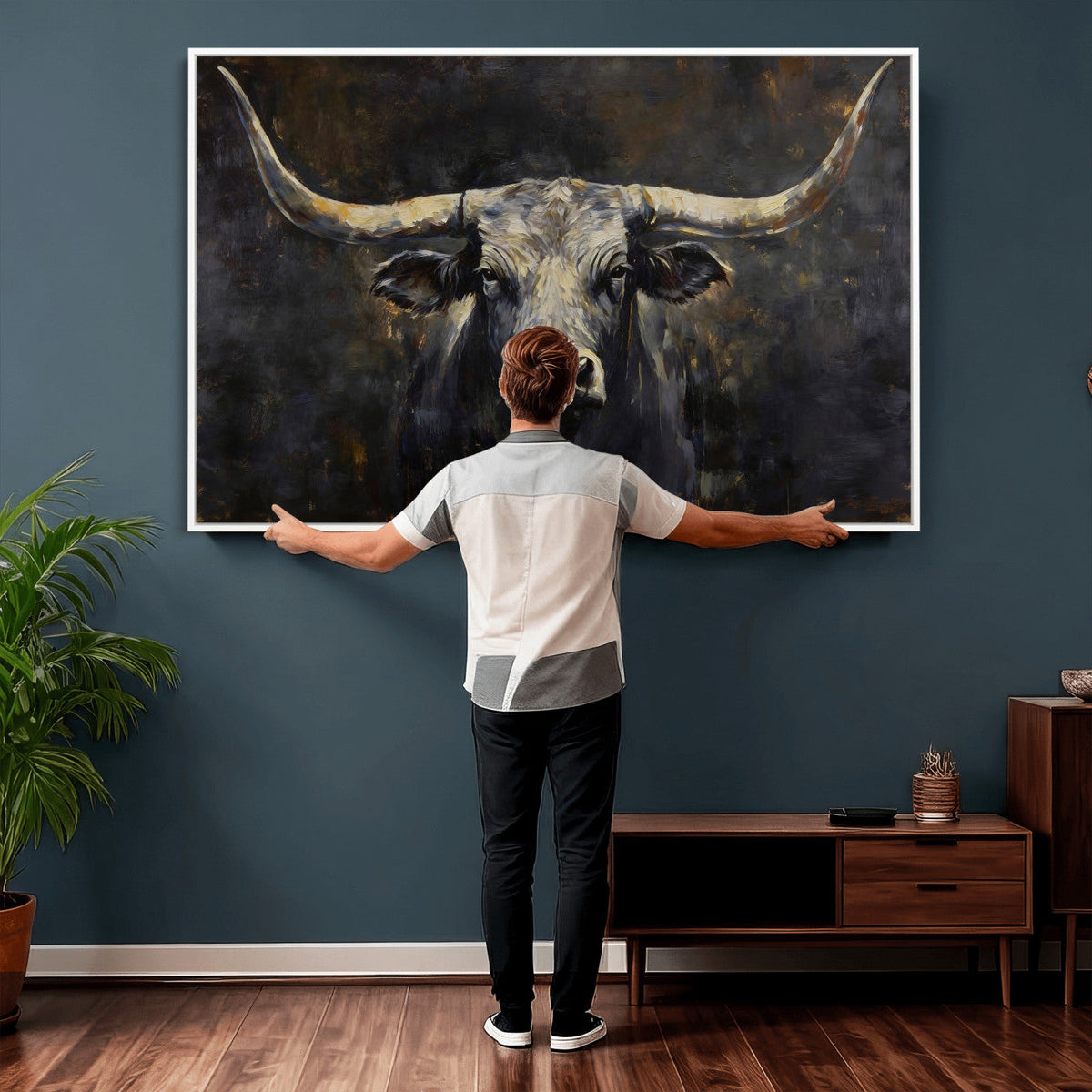 Rustic Longhorn Bull Wall Art Canvas Print – Vintage Western