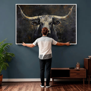 Rustic Longhorn Bull Wall Art Canvas Print – Vintage Western