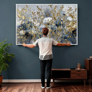 Abstract Floral Wall Art Canvas Print – Gold and Blue