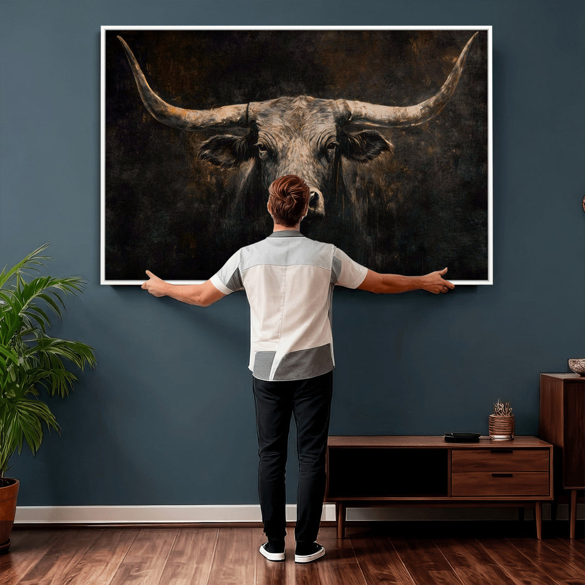 Vintage Longhorn Bull Wall Art Canvas Print – Rustic Western