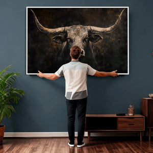 Vintage Longhorn Bull Wall Art Canvas Print – Rustic Western