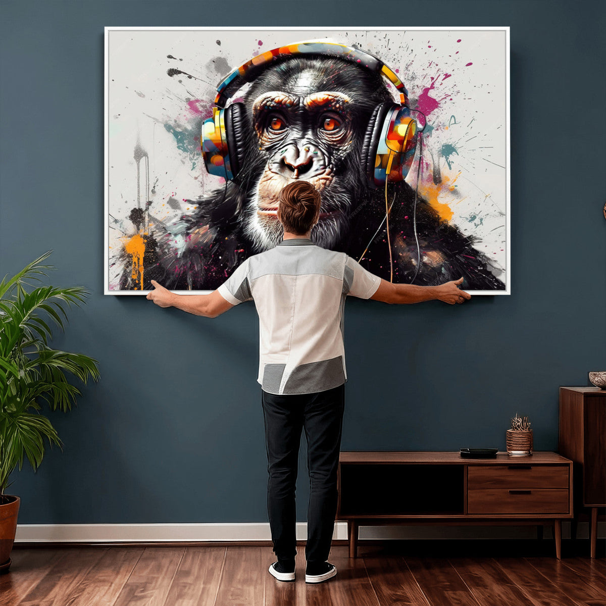 Dj Monkey Wall Art Canvas Print – Colorful Pop Art Banksy