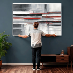 Gray Red Abstract Wall Art Canvas Print, Modern Abstract