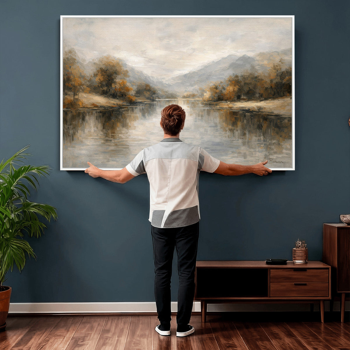 Neutral Abstract River Landscape Wall Art Canvas Print