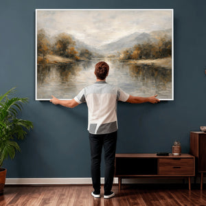 Neutral Abstract River Landscape Wall Art Canvas Print
