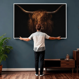 Highland Cow Wall Art Canvas Print – Moody Dark Rustic