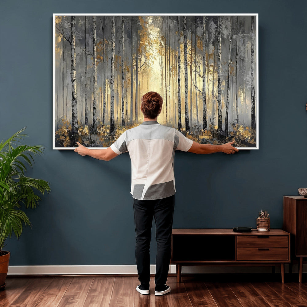 Abstract Birch Forest Wall Art Canvas Print – Modern Neutral