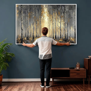 Abstract Birch Forest Wall Art Canvas Print – Modern Neutral