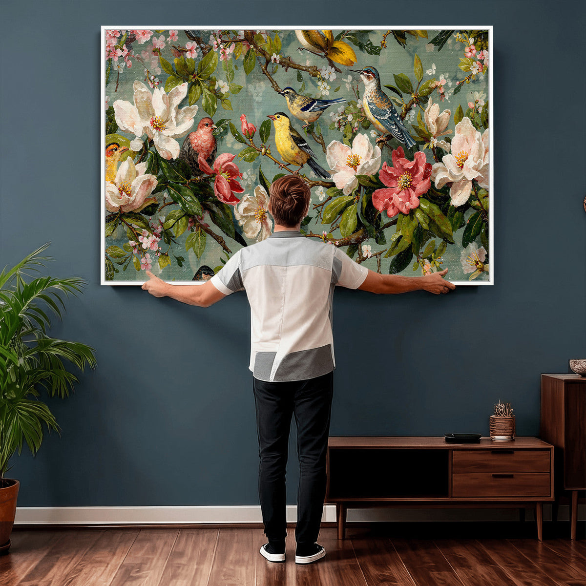 Vintage Birds and Flowers Wide Wall Art: Extra Large